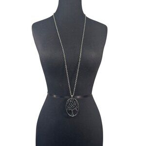 Tree Of Life Pendant Necklace Long Chain Silver Tone Jewelry